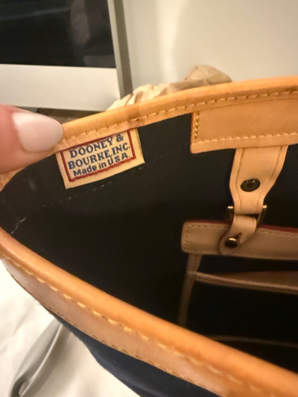 Dooney & Bourke Navy Tote with Tan Leather Trim - Picture 5 of 14